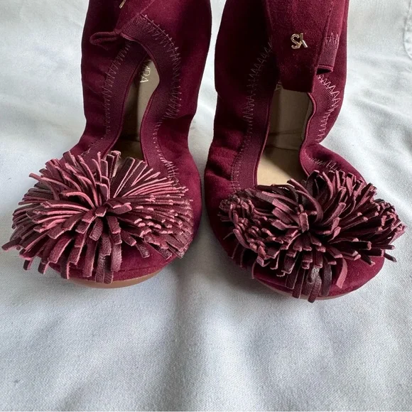 YS YOSI SAMRA Samara Suede Pom Foldable Ballet Flats Size 8 Rosewood NIB - Picture 3 of 10